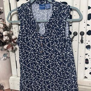Caribbean Joe Navy Anchor Print Top